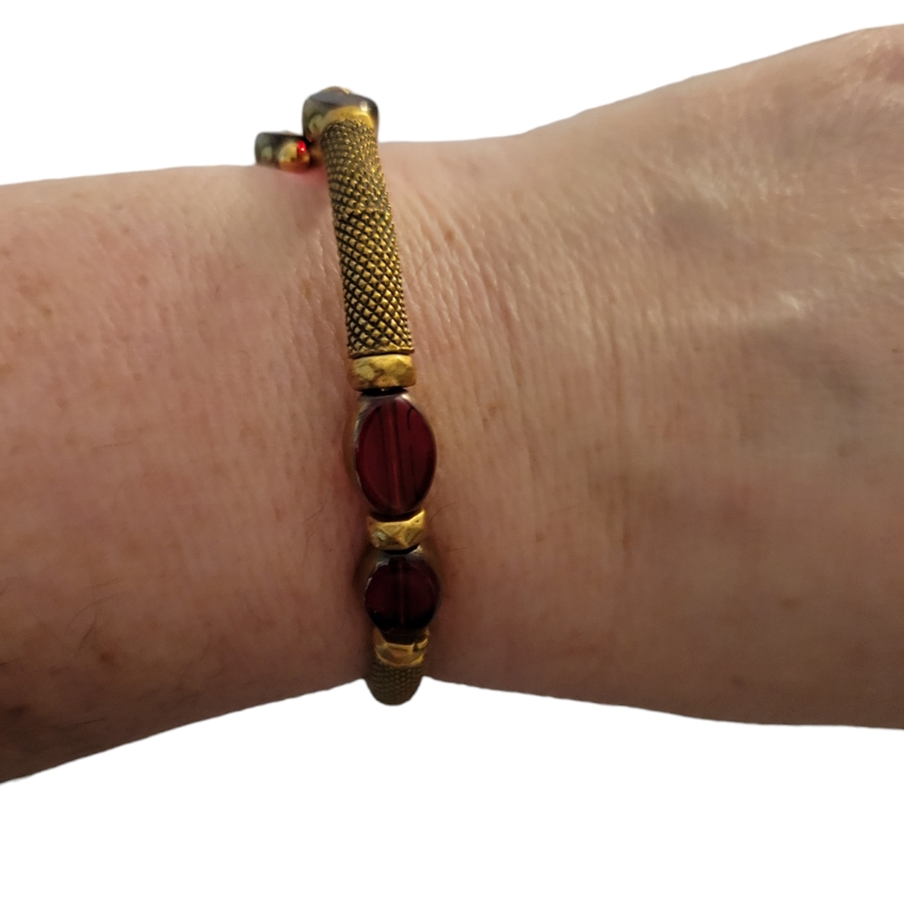 Alex And Ani Crimson Warrior Wrap Bracelet Goldtone Red